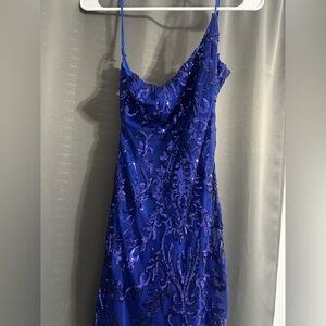 royal blue open back homecoming dress
